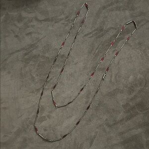 Vintage 80s Silver Tone & Red Enamel Bar Link Station Necklace